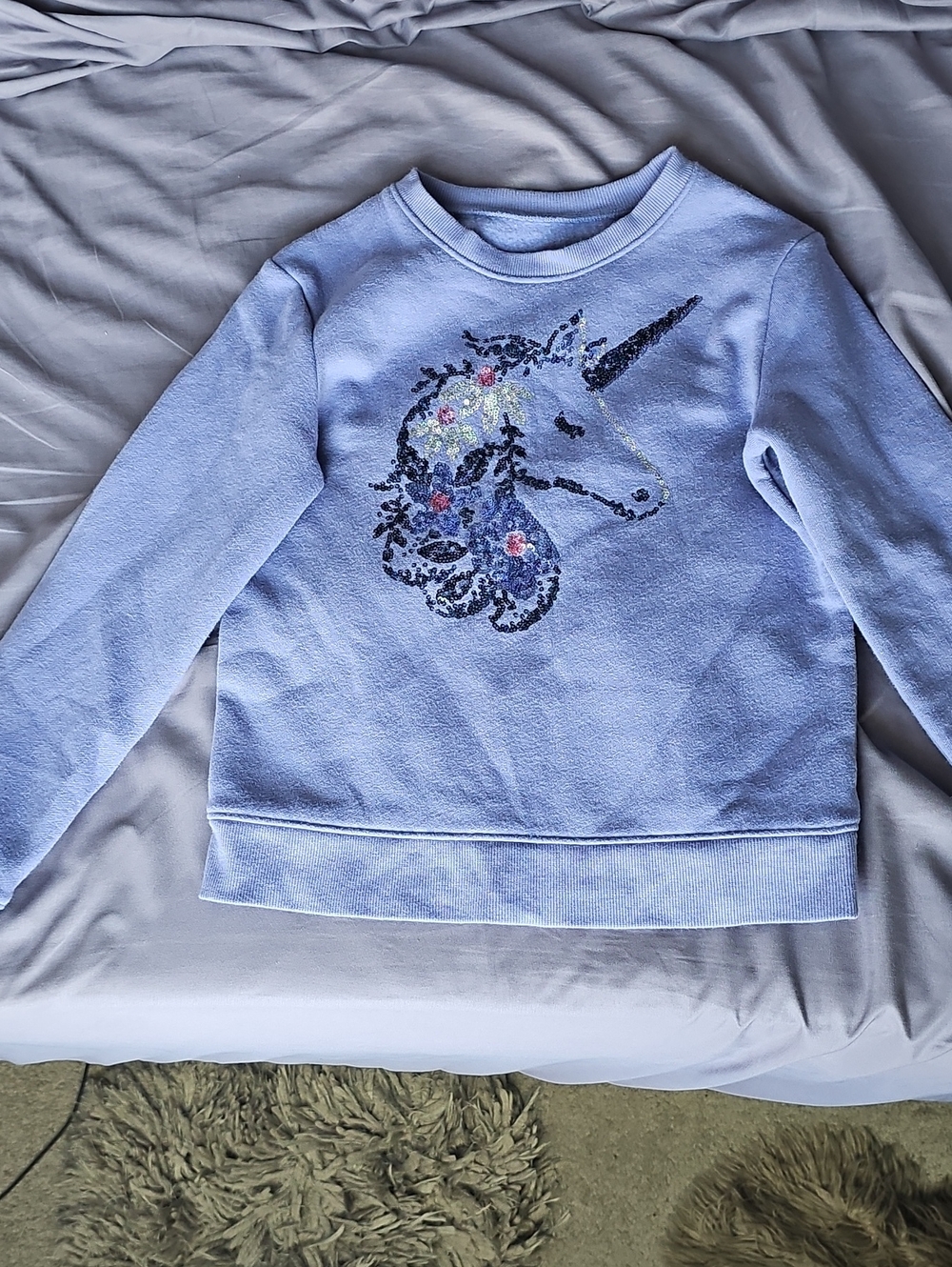 Girls' Lavender Unicorn Sequin Sweatshirt - Kids Shirt & Top